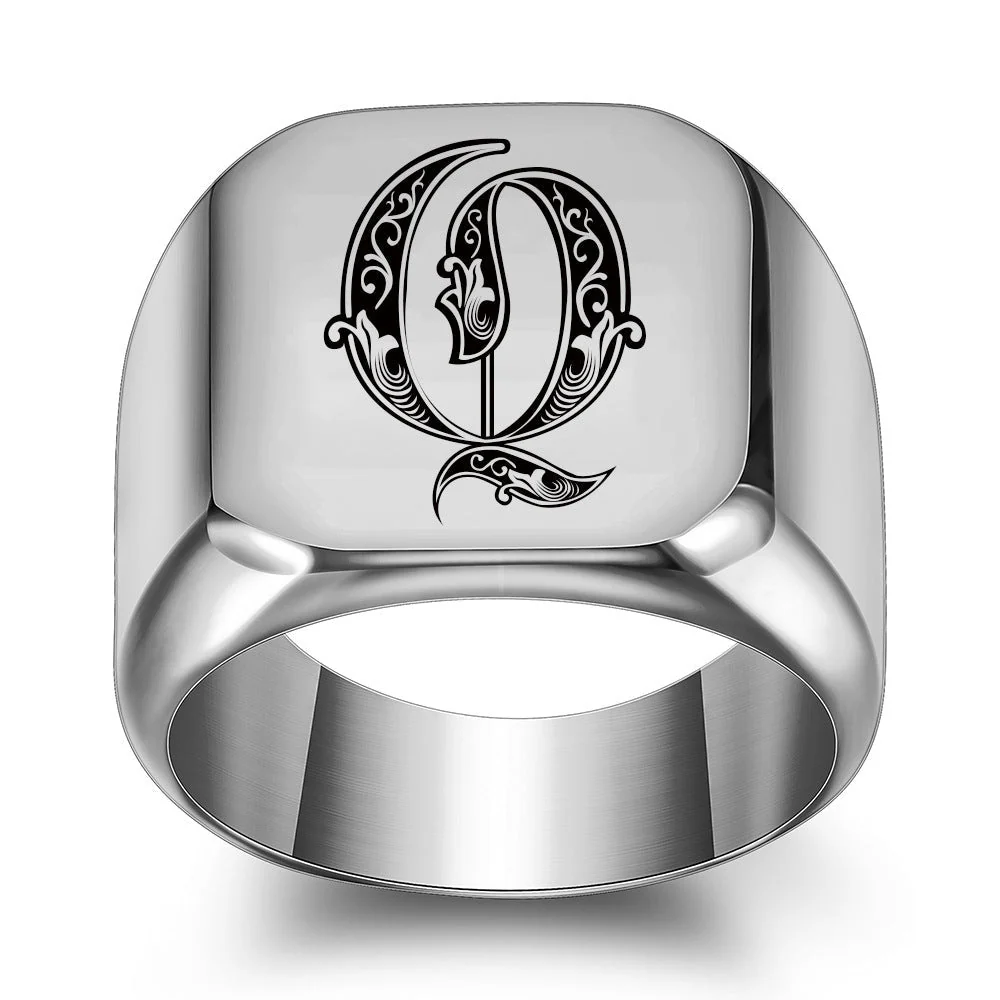 Classic Noble Initial Ring | White Gold - Image 17