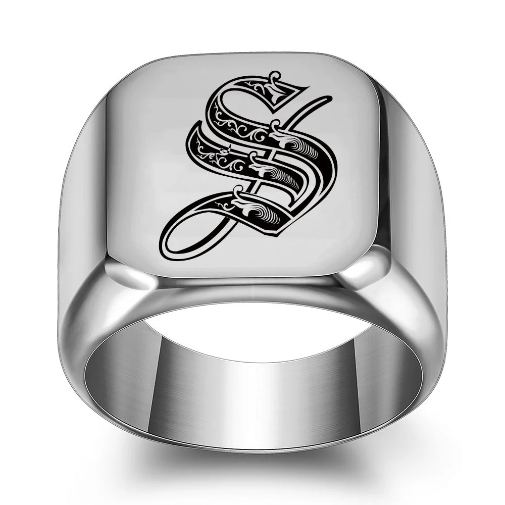 Classic Noble Initial Ring | White Gold - Image 19