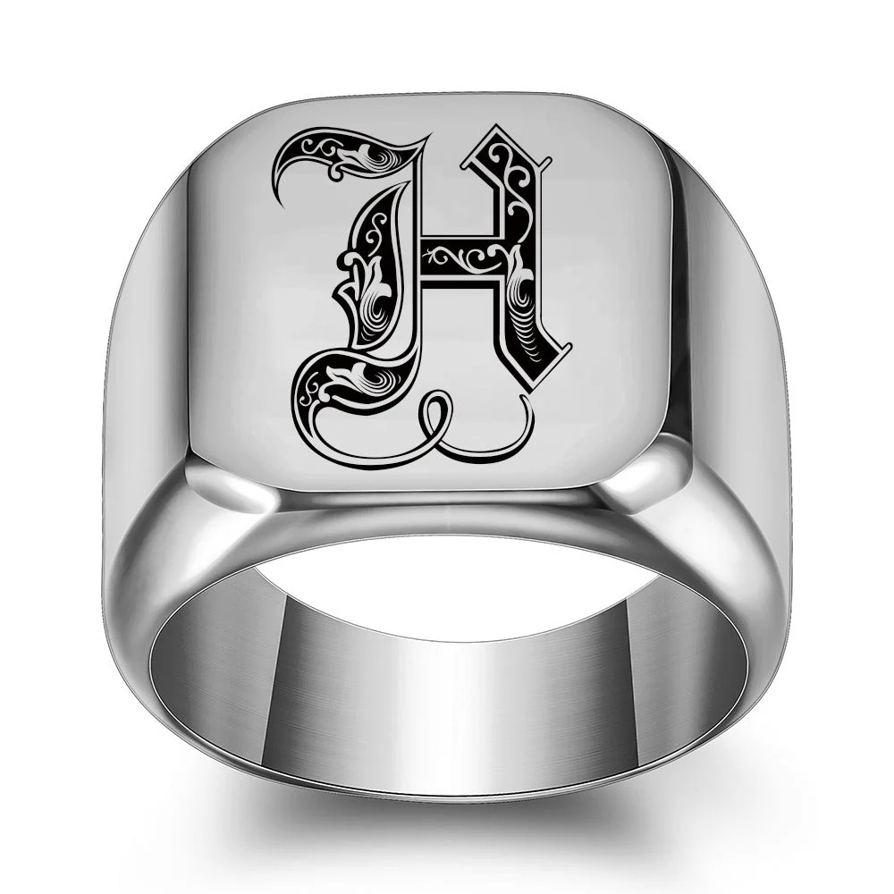 Classic Noble Initial Ring | White Gold - Image 8