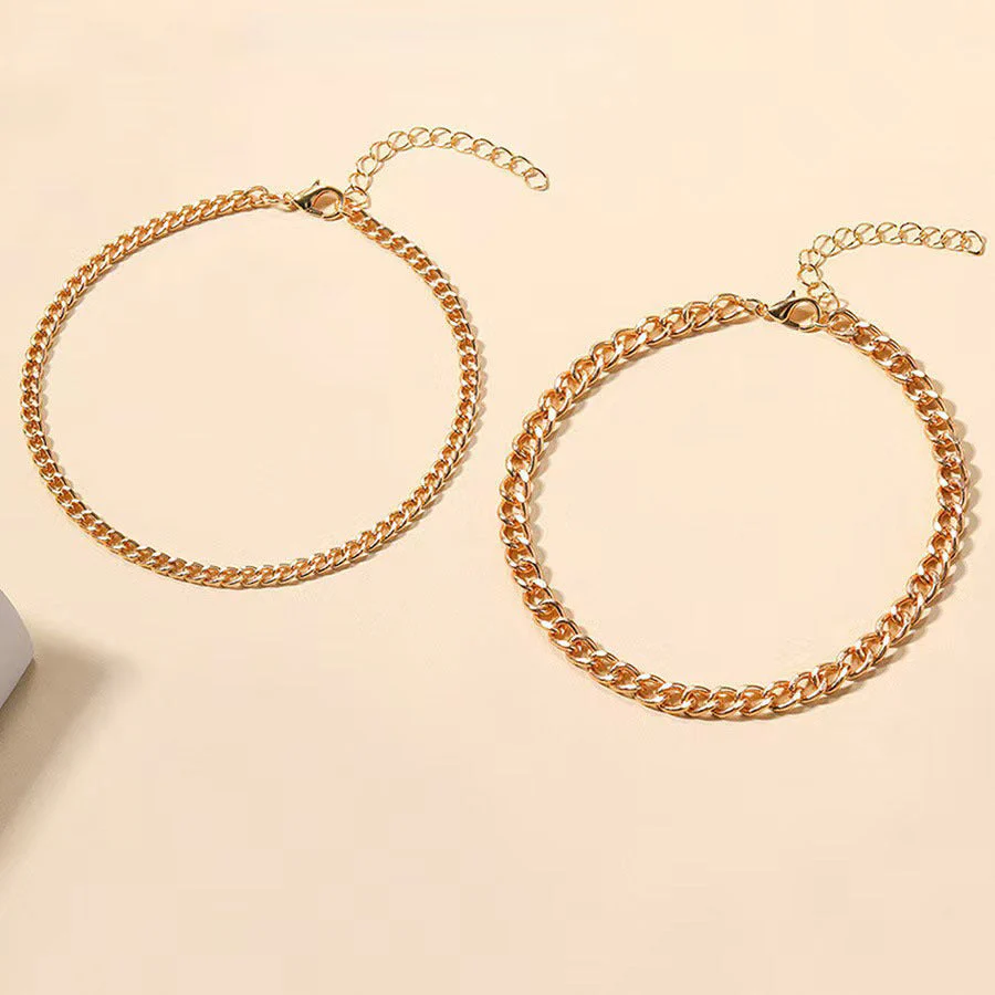 Layered Cuban Link Anklet | Gold - Image 3