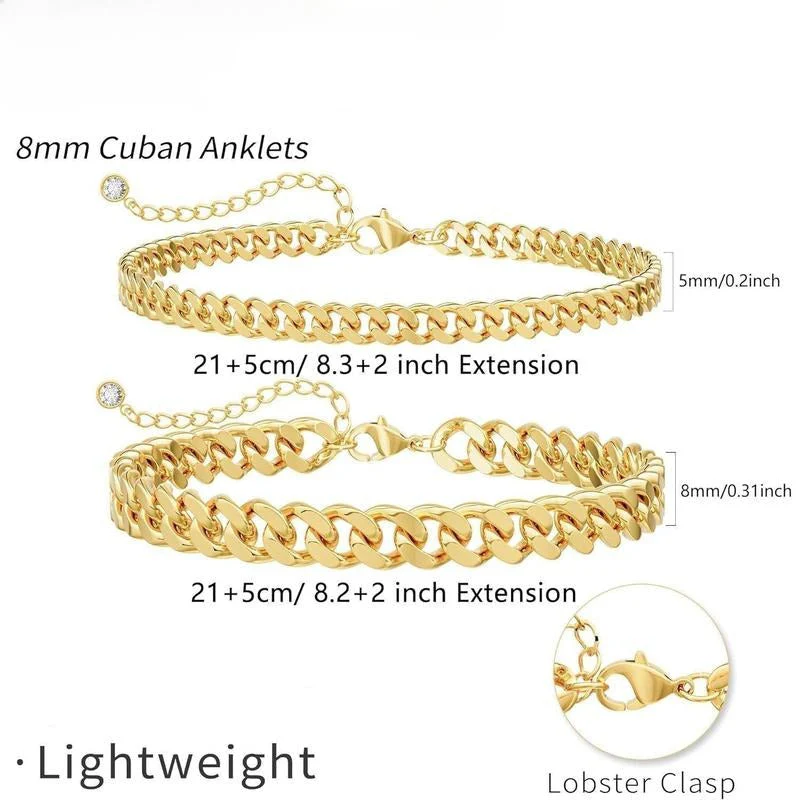 Layered Cuban Link Anklet | Gold - Image 4