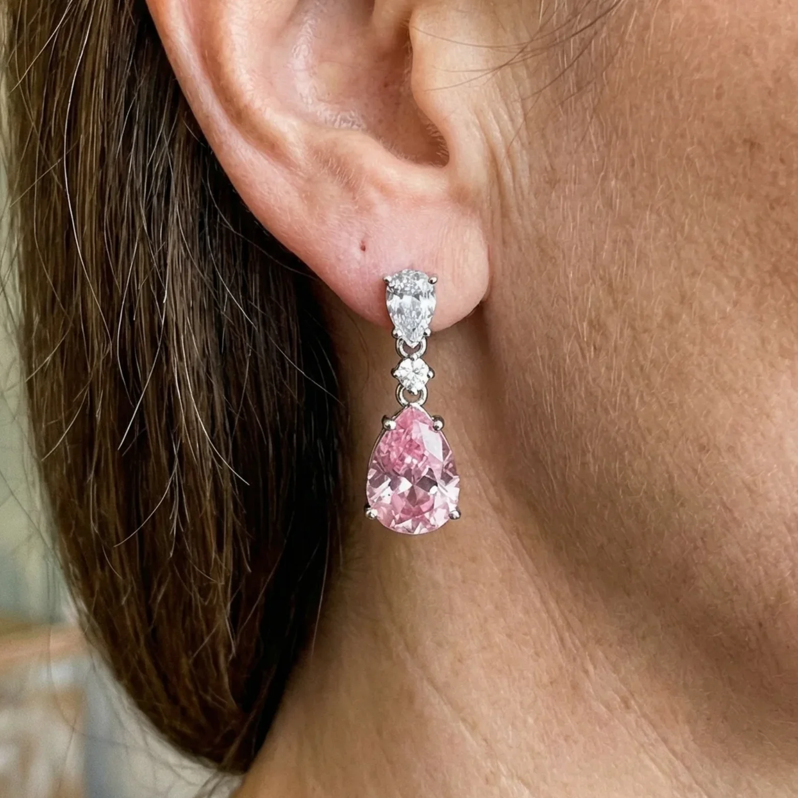 Mireya Blushflare Drop Earrings | White Gold - Image 2