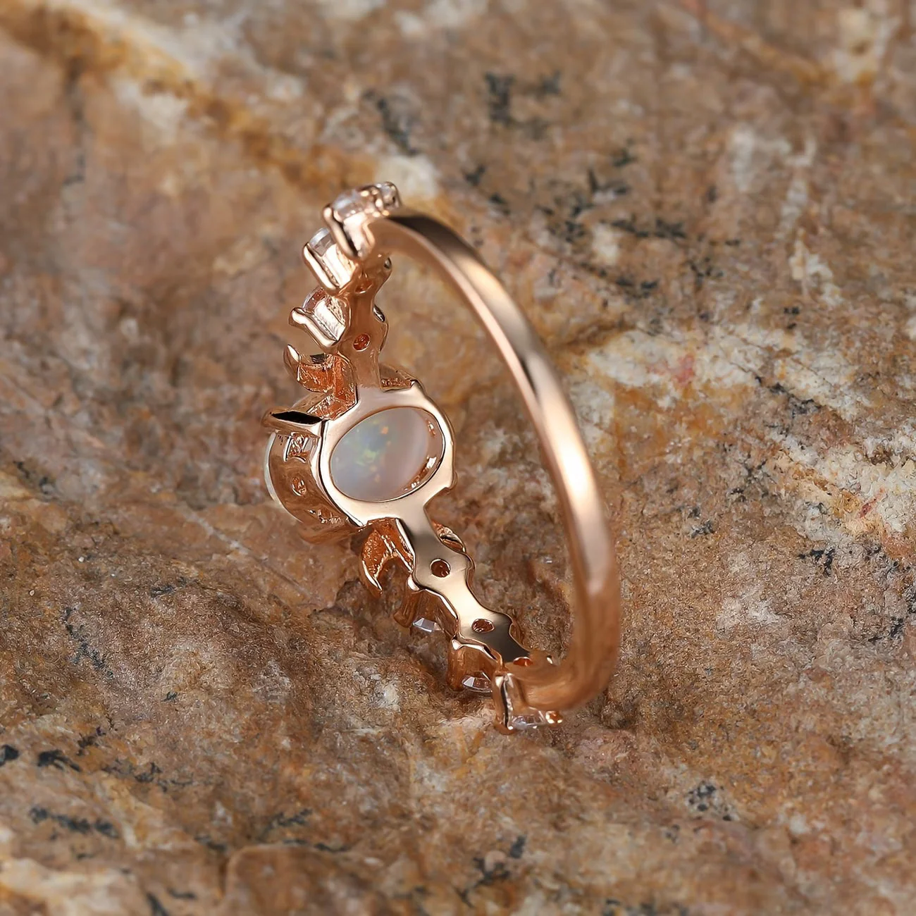 Opal Crescent Moon Ring | Rose Gold - Image 3